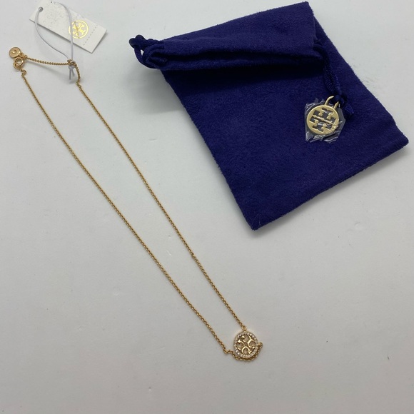 Tory Burch Crystal Logo Pendant Necklace - Picture 2 of 3